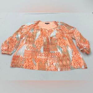 Jones New York Signature Woman Orange Sheer Blouse Size 3X